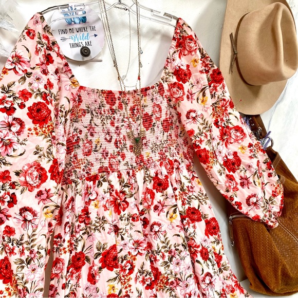 Ballon sleeves prairie floral boho dress w shabby chic country feel - Picture 7 of 11